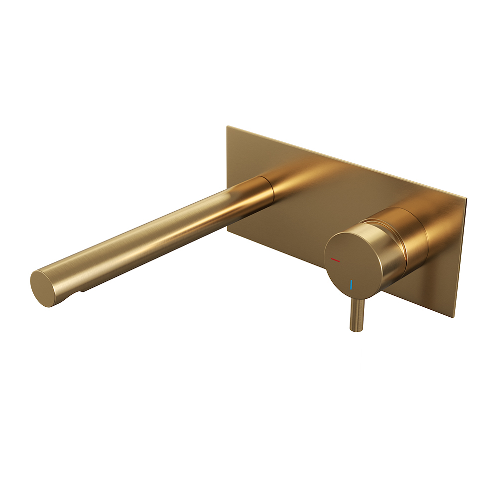 Brauer Gold Edition ColdStart wastafelkraan inbouw rechte uitloop met achterplaat model B1 geborsteld messing PVD