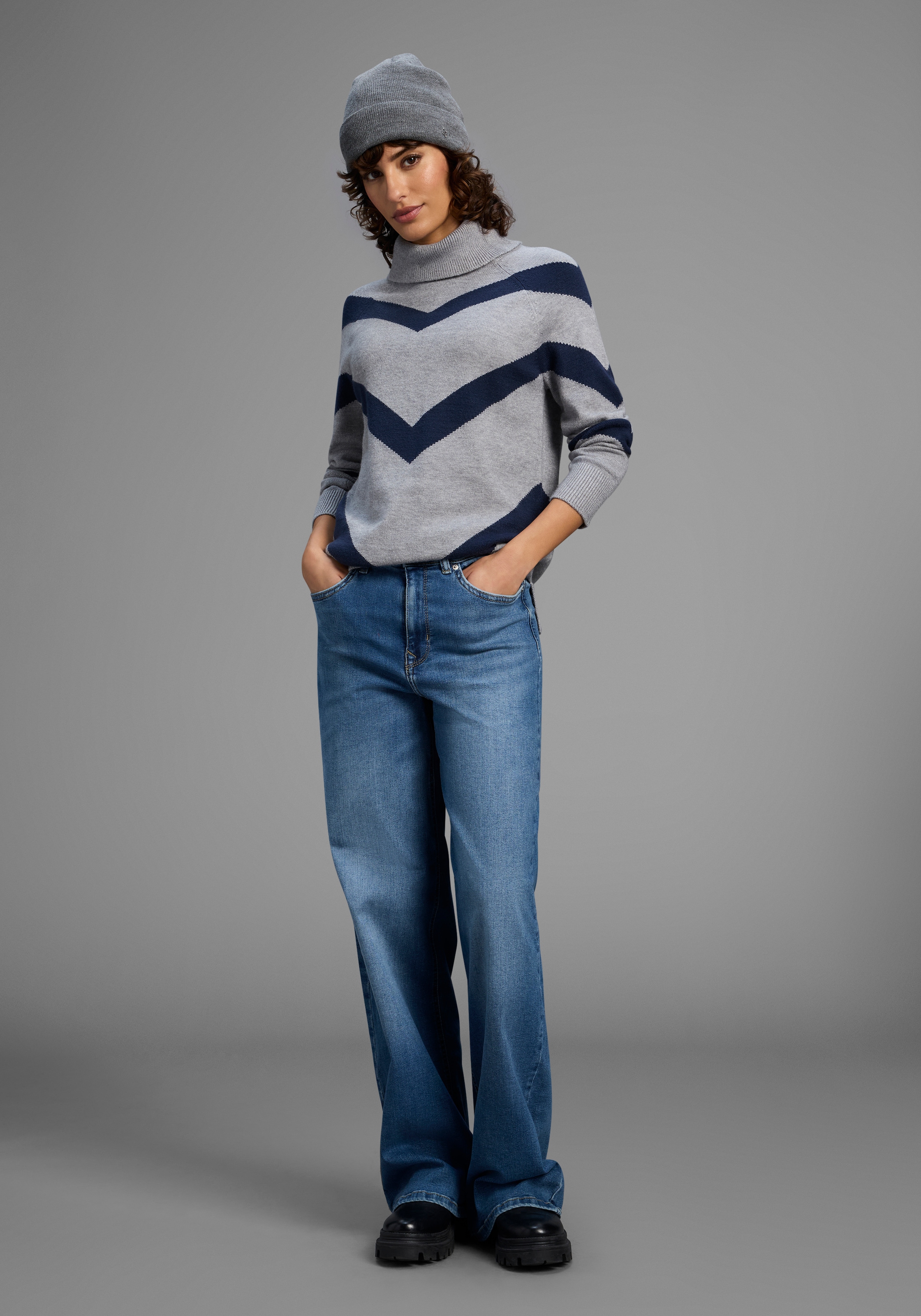 Laura Scott Rollkragenpullover , kuscheliger Winterstrick mit lässigem Streifenmuster - NEUE KOLLEKTION