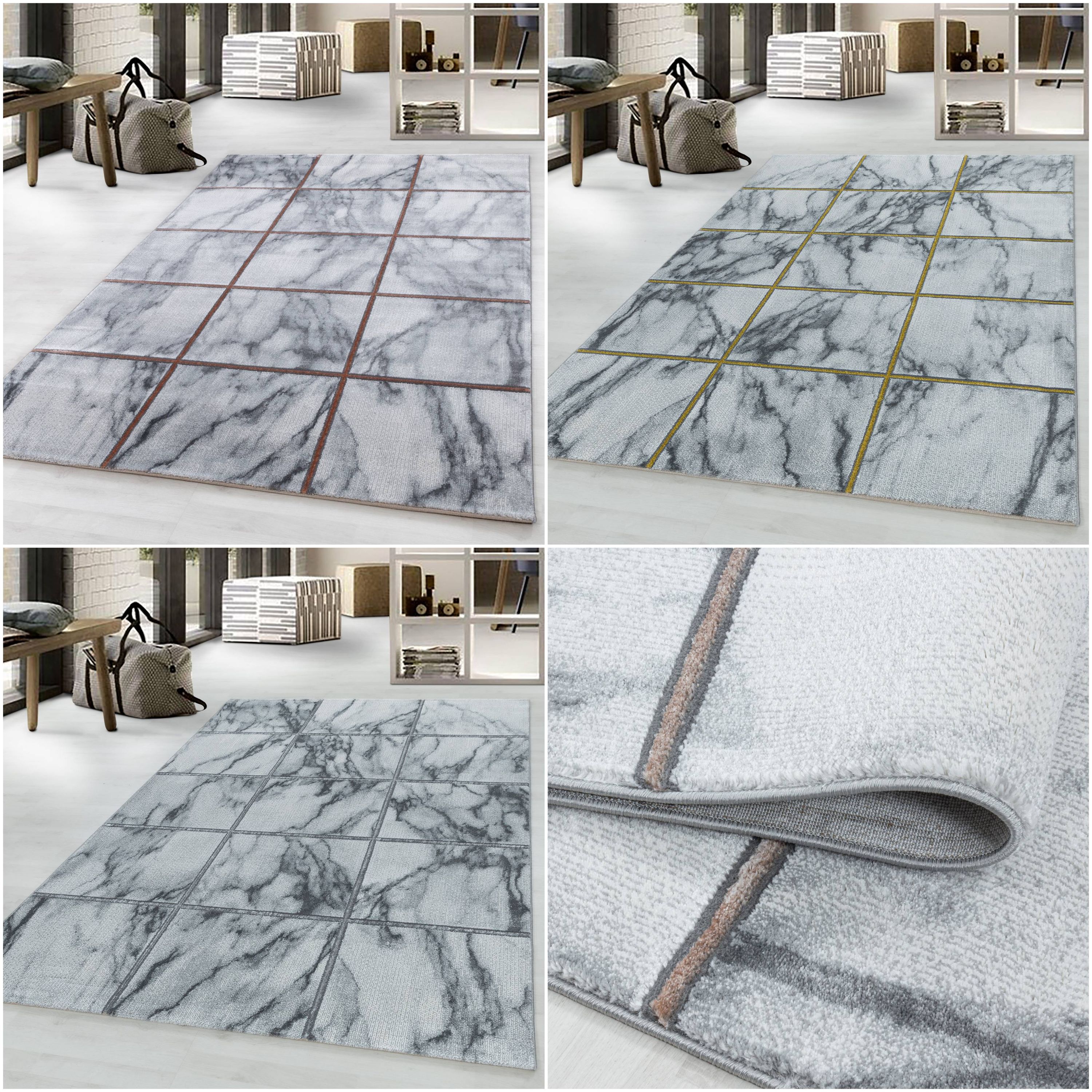 Modern Designer Teppich, Kurzflor Marmor Optik, Rechteckig, Pflegeleicht