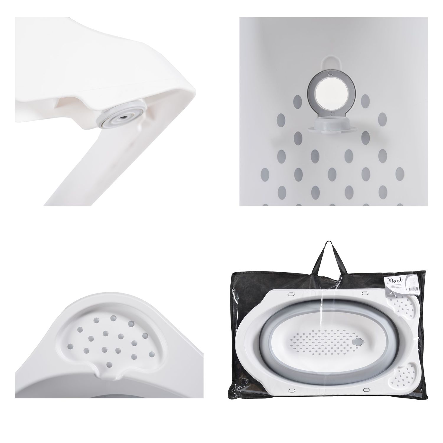 Cangaroo faltbare Babybadewanne Maui, 84 cm lang, Wasserablauf, Ablagefächer grau