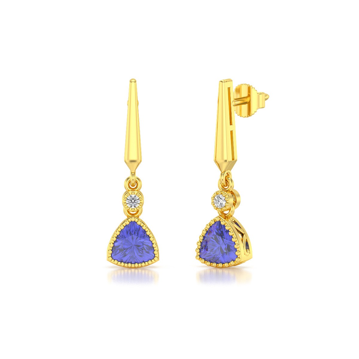 Boucles d'oreilles ADEN Or Jaune Tanzanite et Diamant 2.398grs