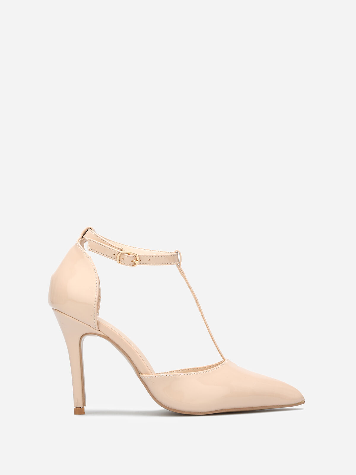 Escarpins vernis à bride en T- Beige