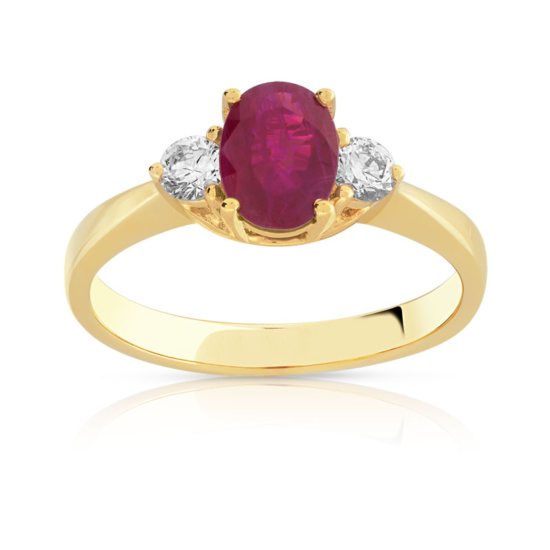 Bague or 750 jaune rubis et diamant