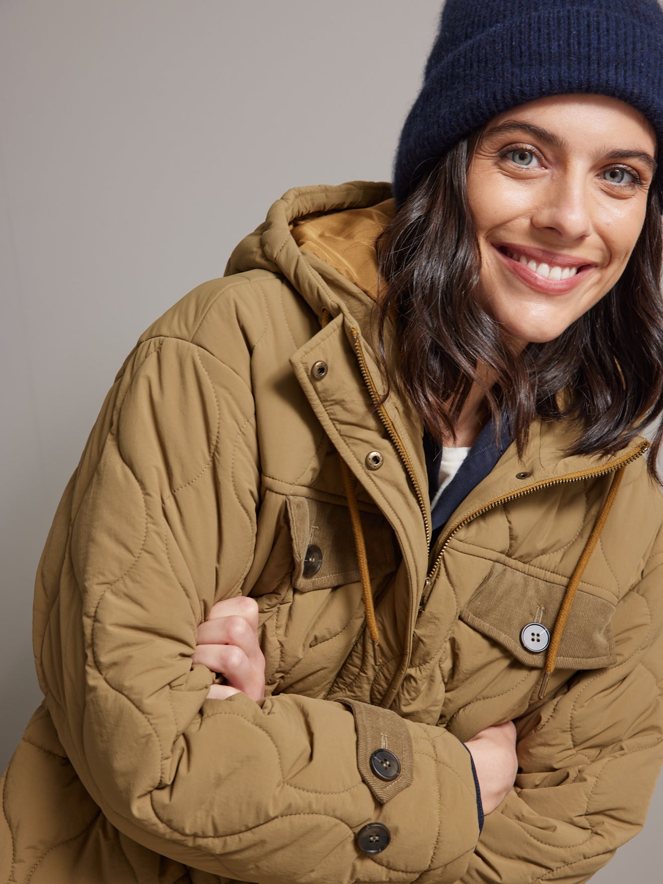 Parka longue matelassée détails velours femme