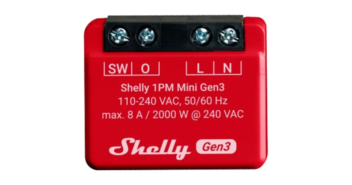 ShellyPlus 1PM Mini Gen3 relais  (Rood/zwart, Wifi)