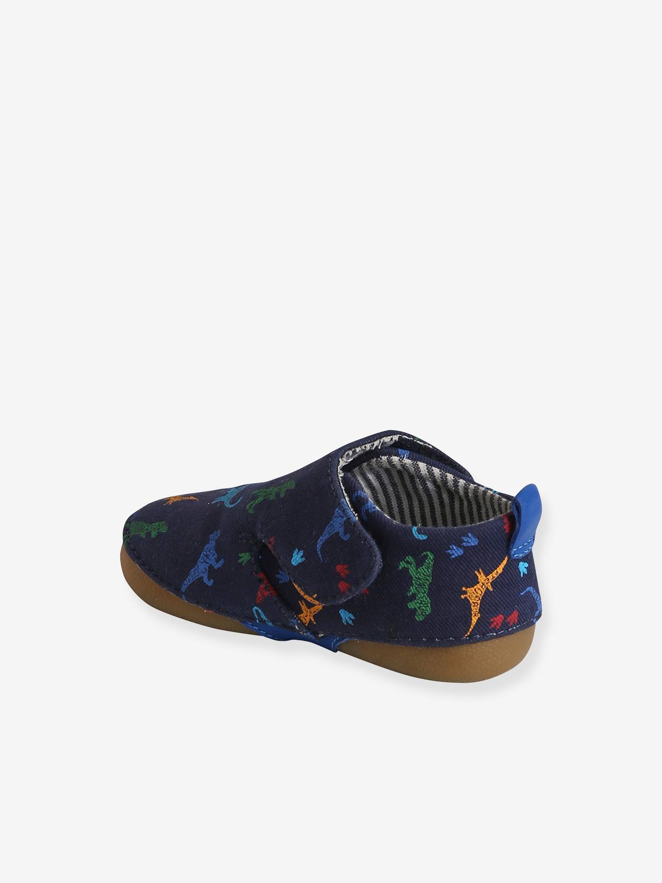 Pantufas de lona azul-marinho para bebê com fecho de velcro
