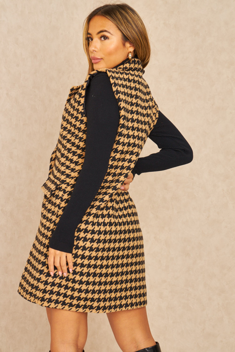 Veste blazer noire sans manches pied de poule