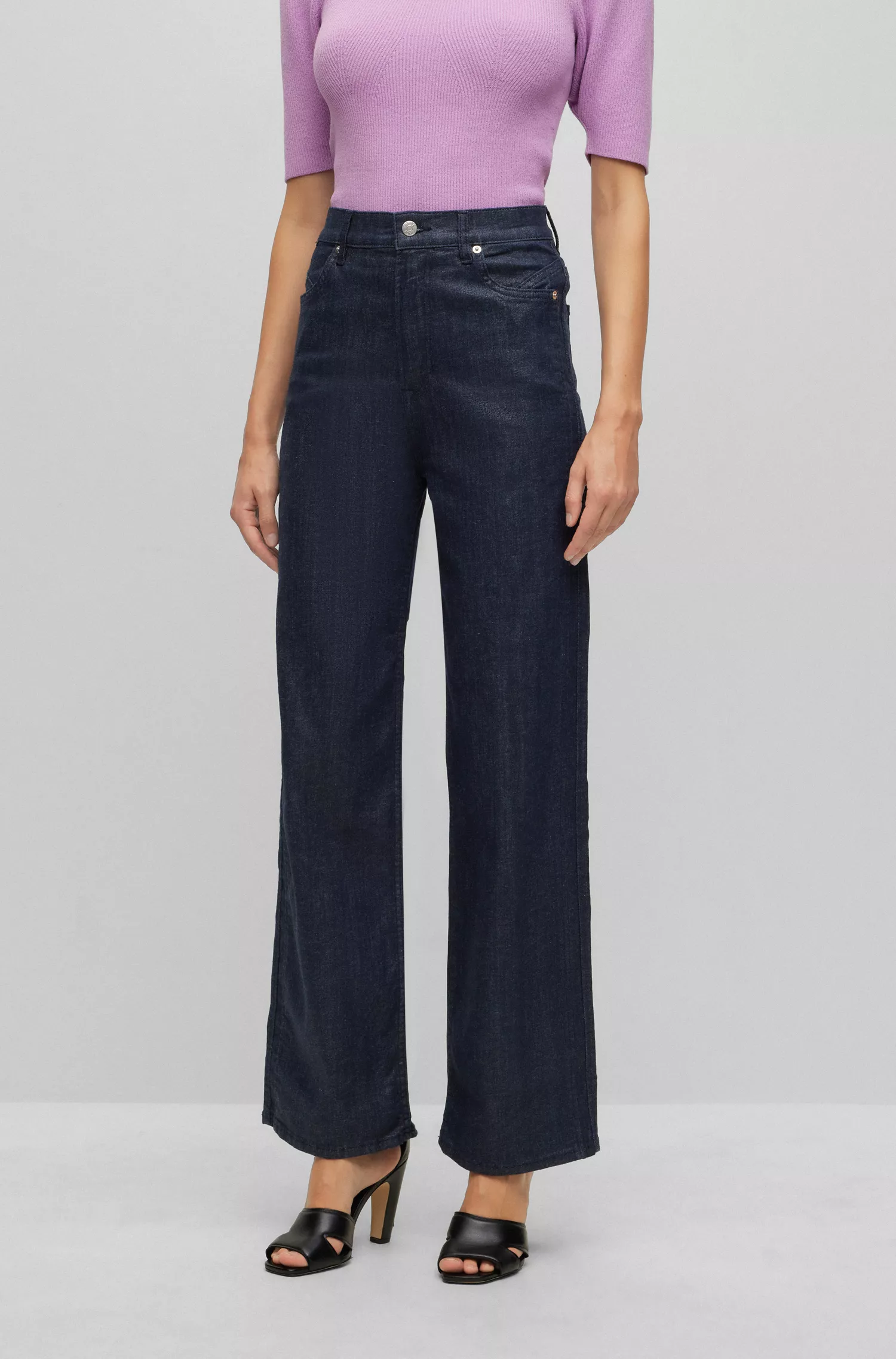 Calça jeans BOSS preta de cintura alta em denim elástico azul