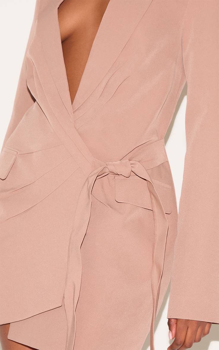 Taupe Robe Blazer Plongeante À Liens Latéraux