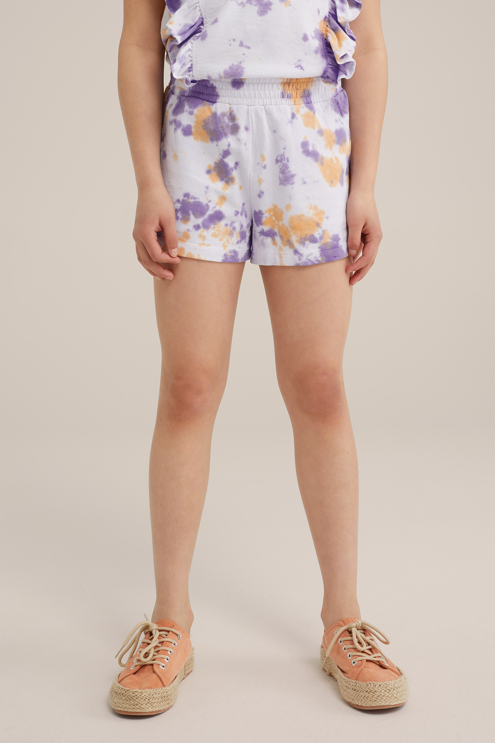 Meisjes tie-dye sweatshort WE Fashion Lichtpaars