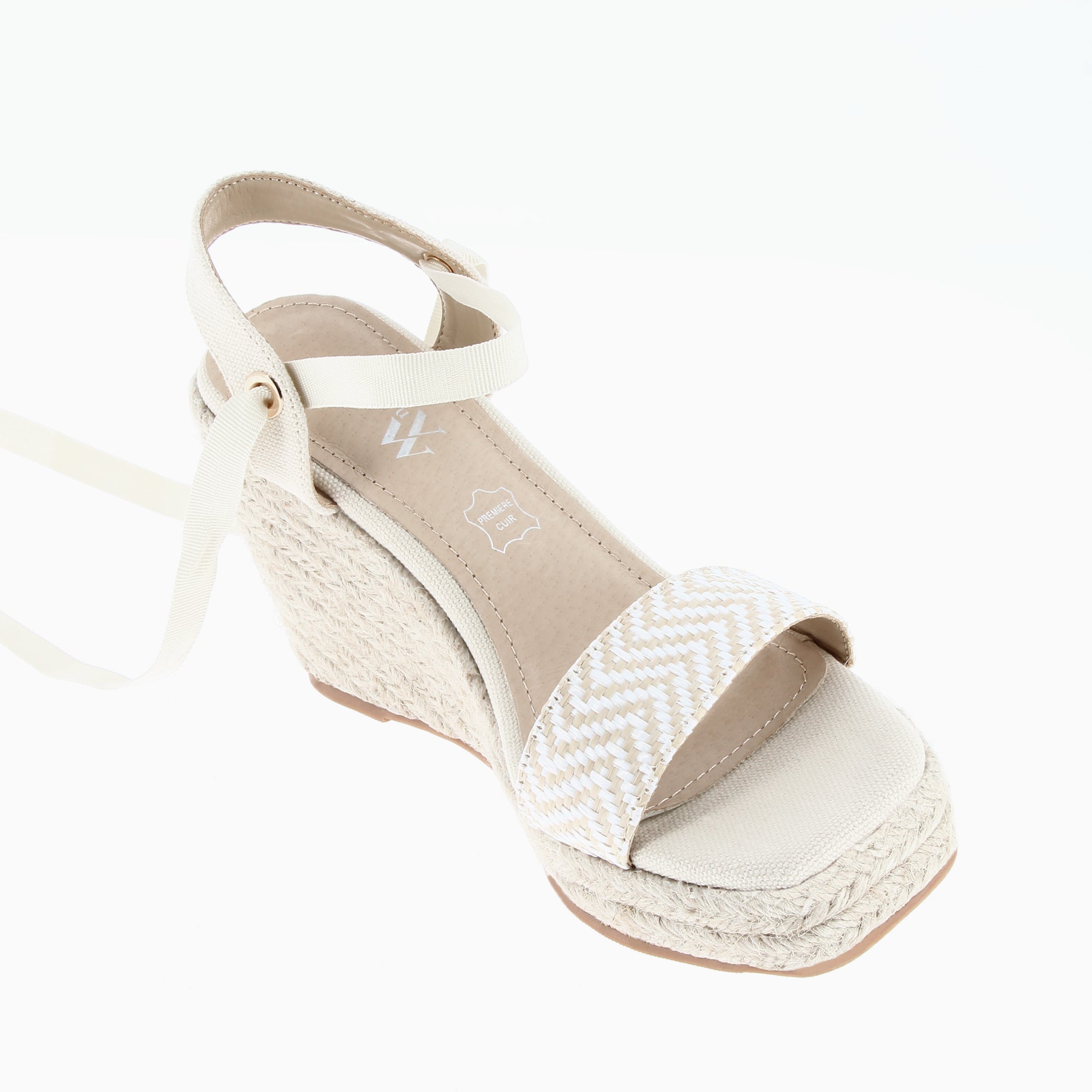 Sandales à talon, Compensées-Sandales compensées Aya beiges à bride tressée