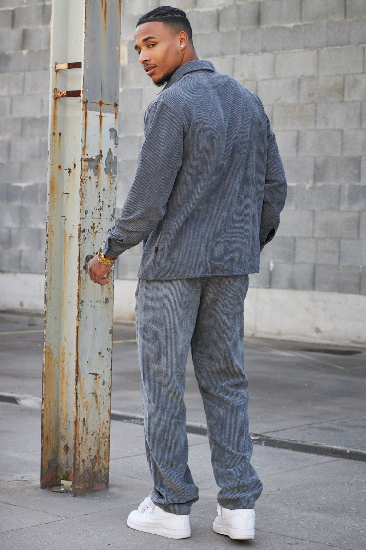 Ensemble 2 pièces chemise + pantalon en velours côtelé gris foncé