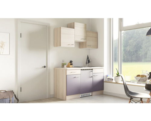 Flex Well enkele keuken met apparatuur Focus 150,5 cm acacia aubergine mat gedemonteerd omkeerbaar uitvoering 00008311