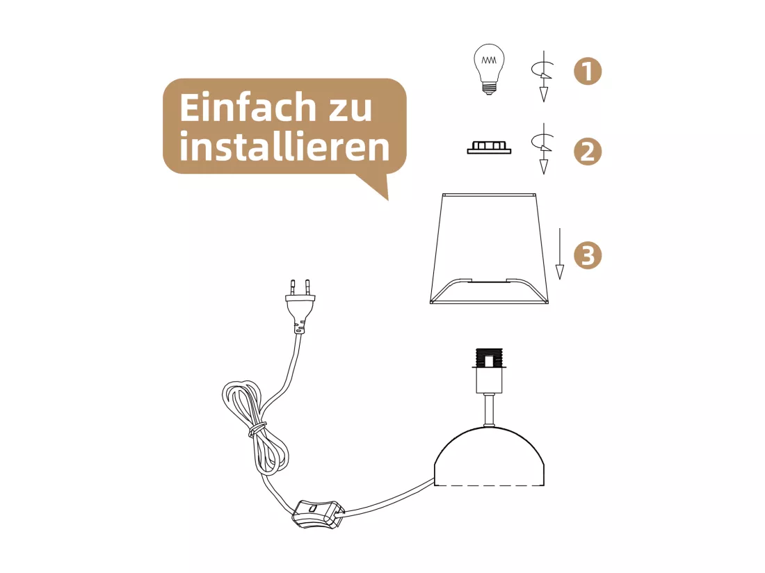 NETTLIFE Lampe de chevet Lot de 2 lampes de table avec câble Blanc Tissu Lampe de nuit Moderne Chambre à coucher Design