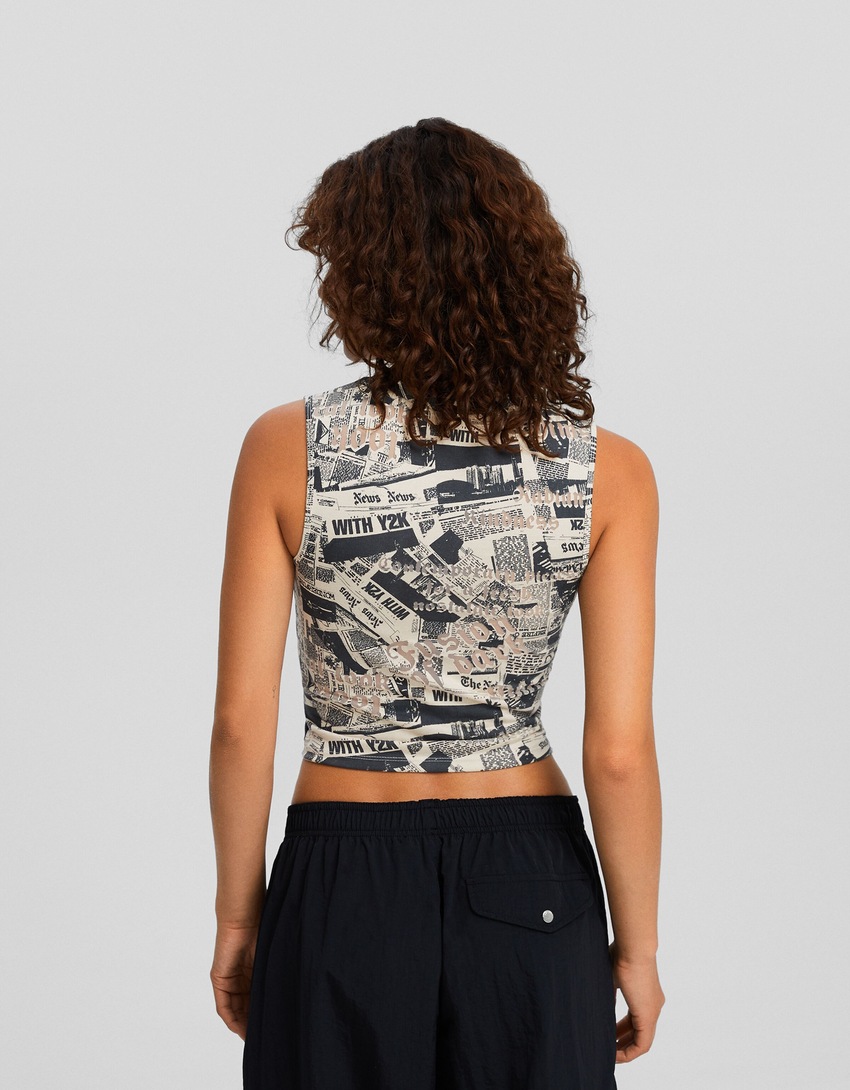 Camiseta sem mangas com franzidos