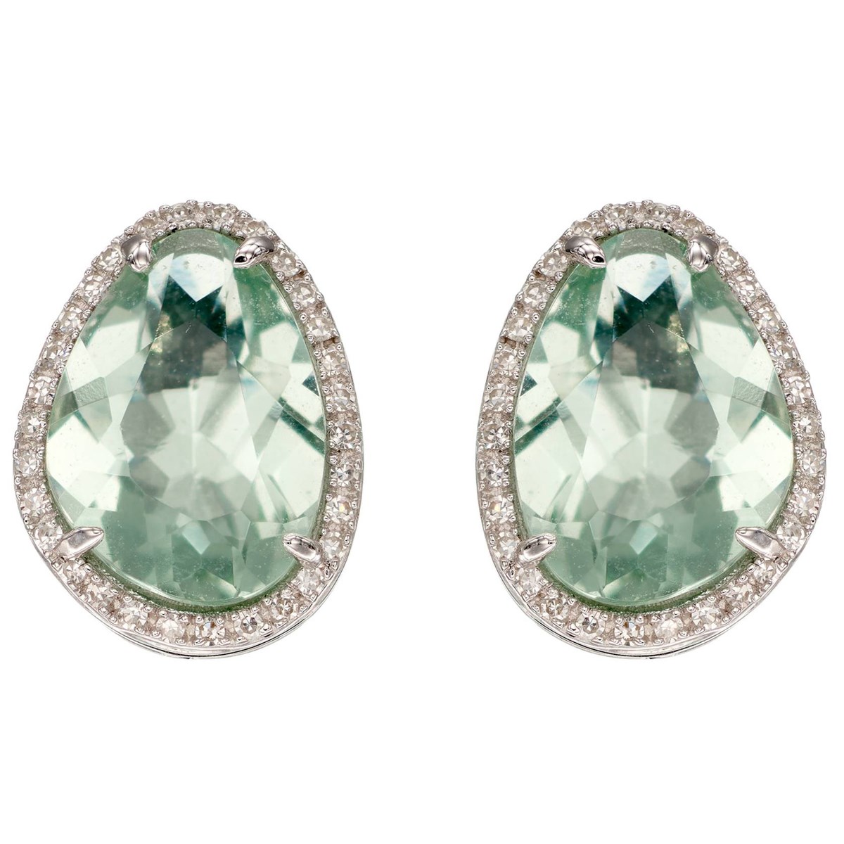 Boucle d'oreille fluorite et diamant en or blanc 375/1000