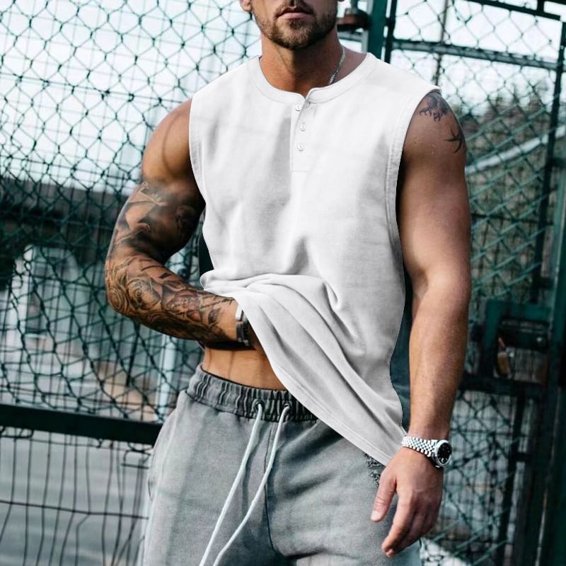 Dubbel wit - Henley effen tanktop
