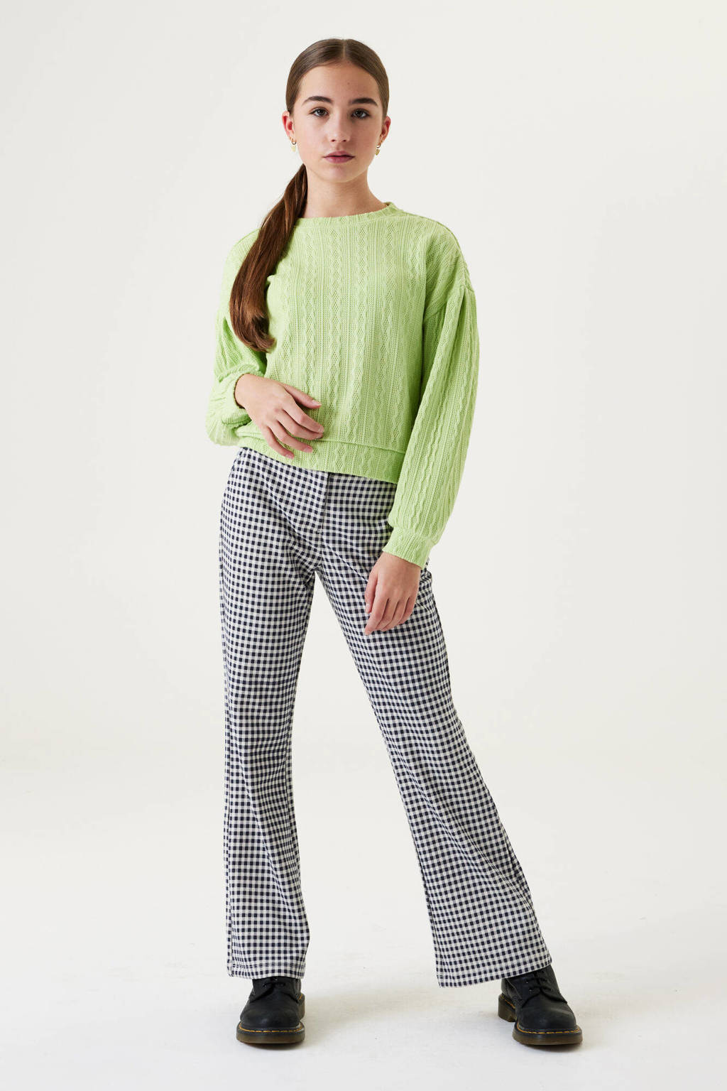 Garcia geruite high waist flared broek zwart/wit