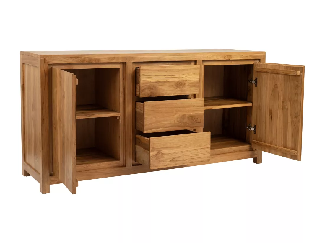 Buffet avec 2 portes et 3 tiroirs en bois de teck - Naturel - ALEMIA
