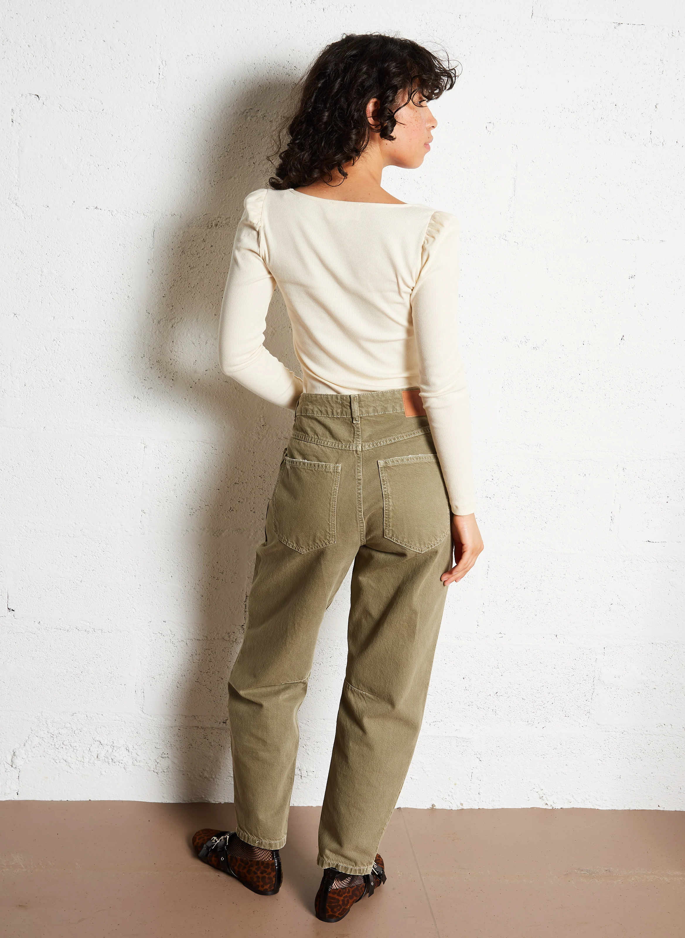 OPRAH - Tee-shirt col carré en coton mélangé | Beige