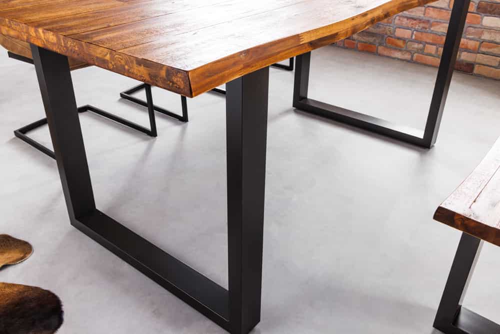 Massivholz Esstisch GENESIS 200cm braun geflammt Akazie Eisen schwarz Baumkante
