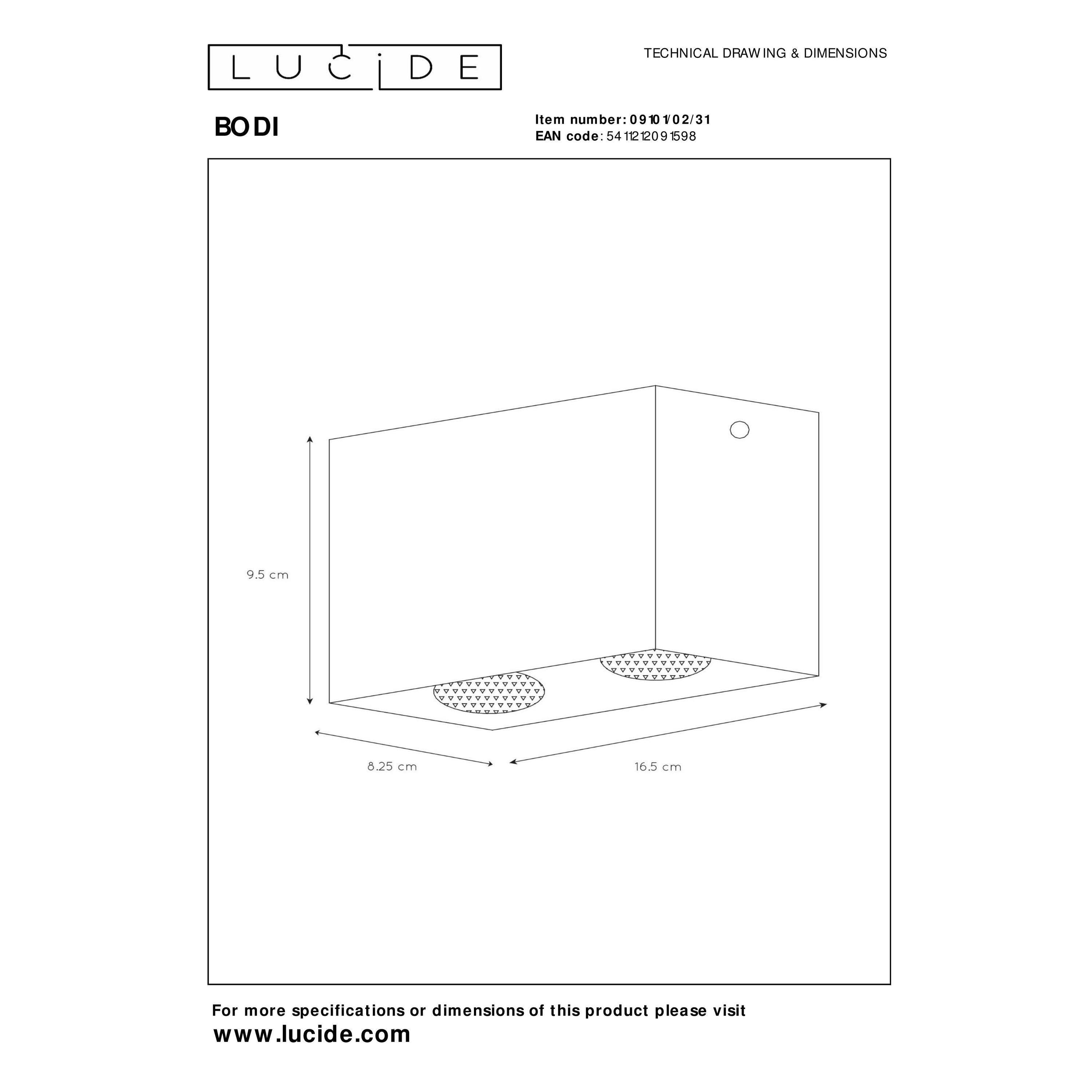Lucide BODI - Plafondspot - 2xGU10 - Wit