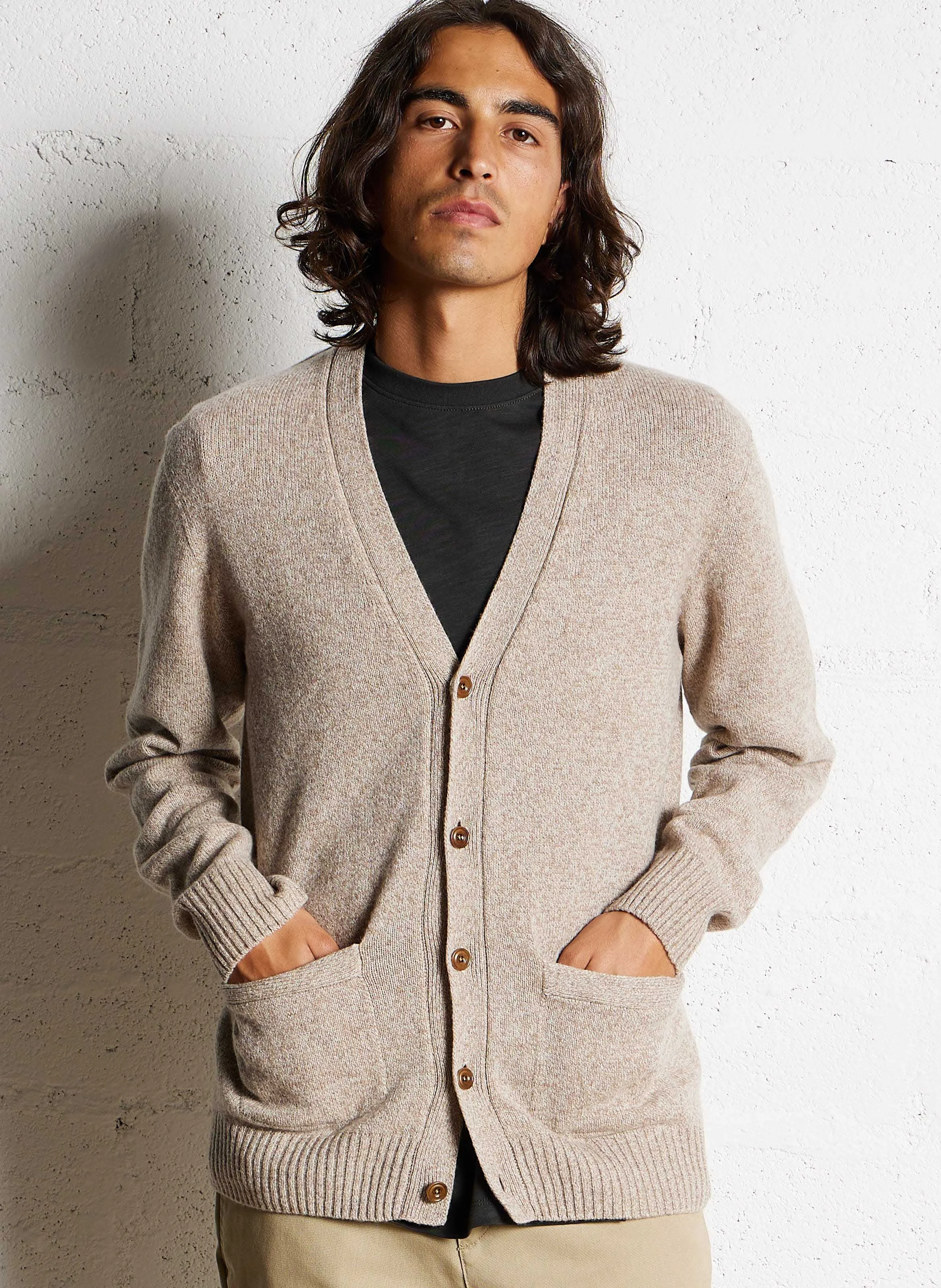 Gilet droit col V en laine | Vert