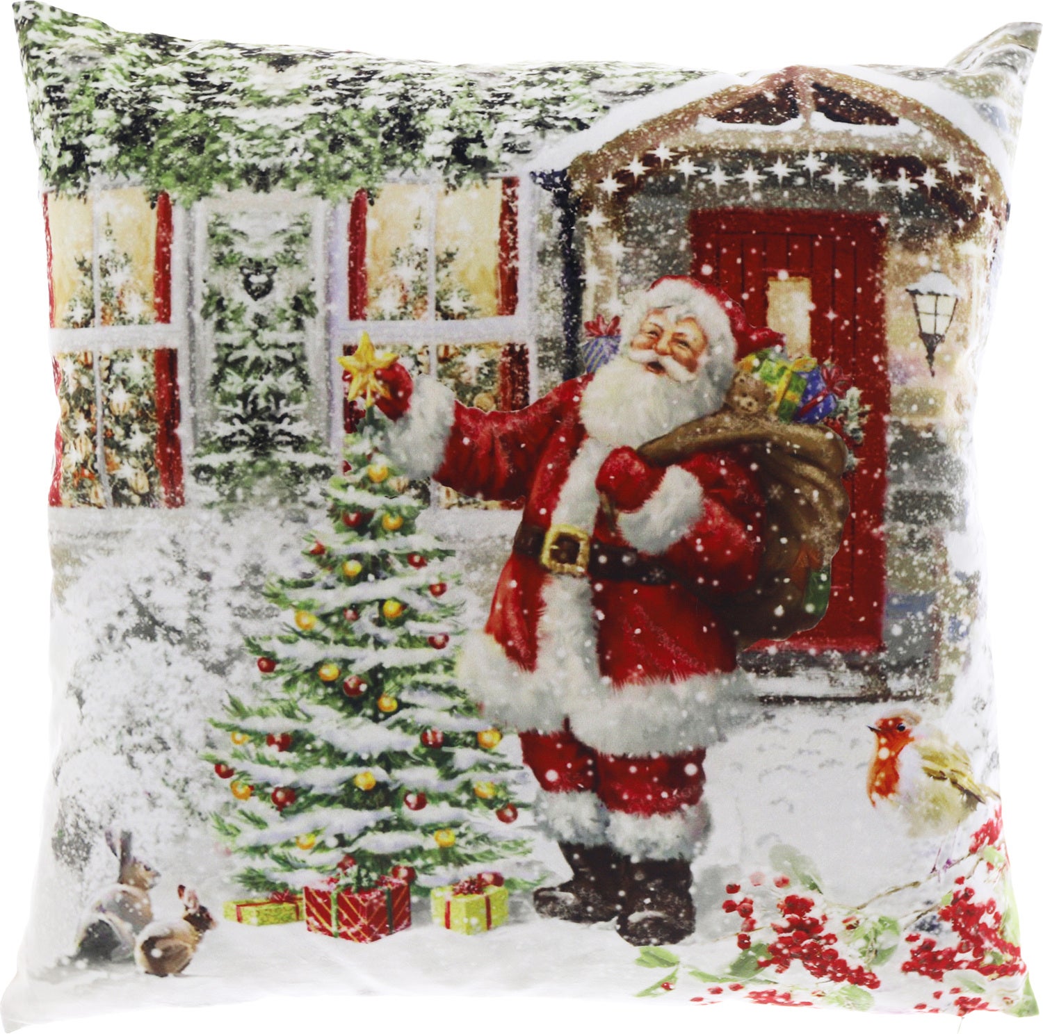 Unique Living kerstkussen Filip wit / groen 45 x 45 x 10 cm
