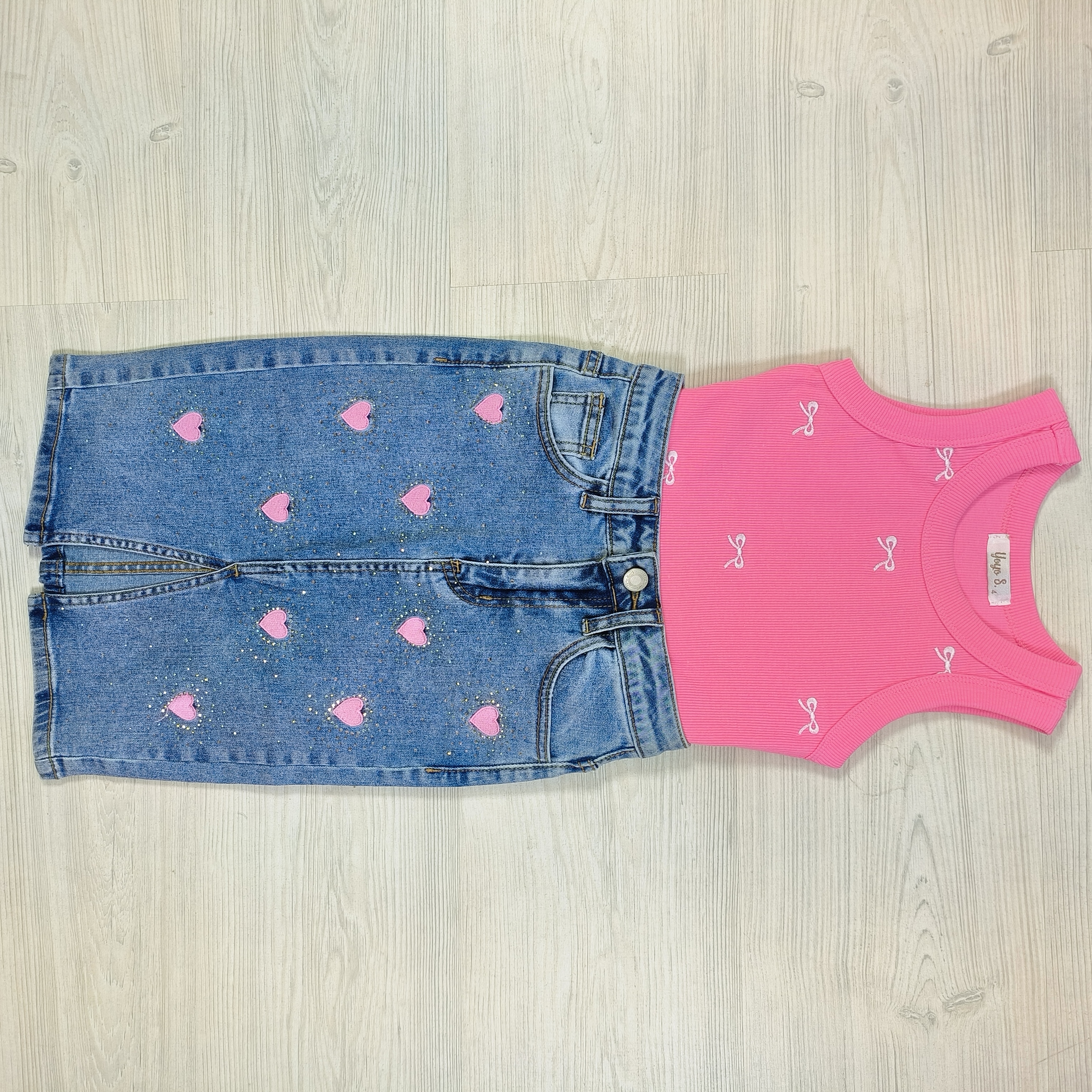 Denim with pink hearts skirt