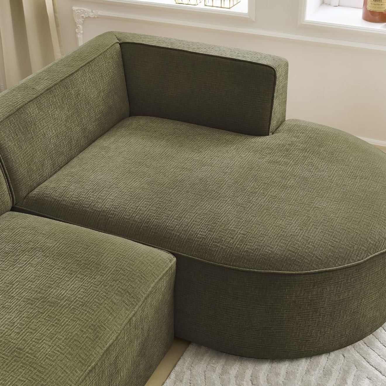 Bobochic Canapé d'angle droit fixe 4 places Rousseau texturé vert - 250x160x72 cm