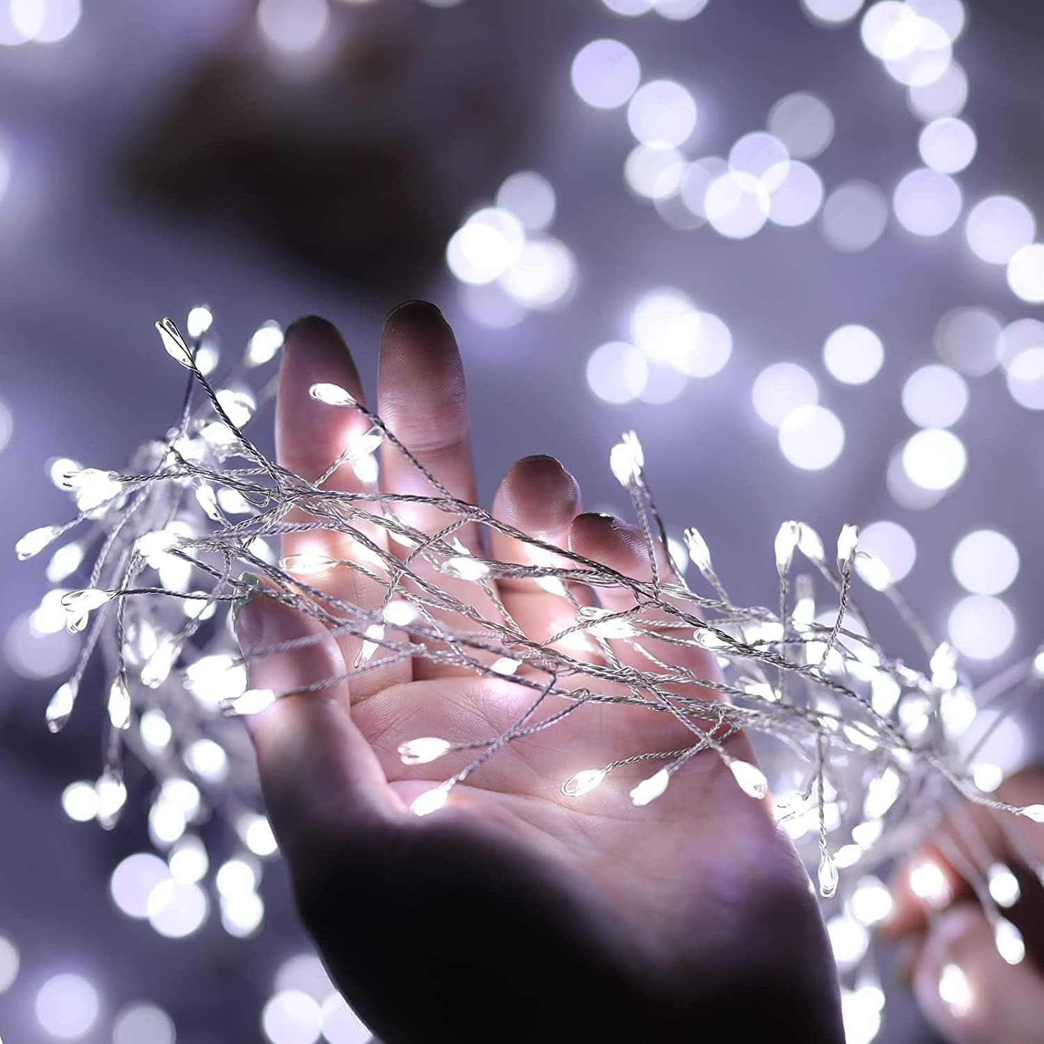 (9m) 300 LED's Deko Draht Lichterkette Feuerwerk Outdoor Beleuchtung 8 Modi   Fernbedienung IP44 (Batteriebetrieben) - Kaltweiss