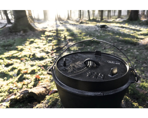 Petromax gietijzeren braadpanset, Ø 33,6 cm, zwart, inclusief stapelrek en verzorgingspasta