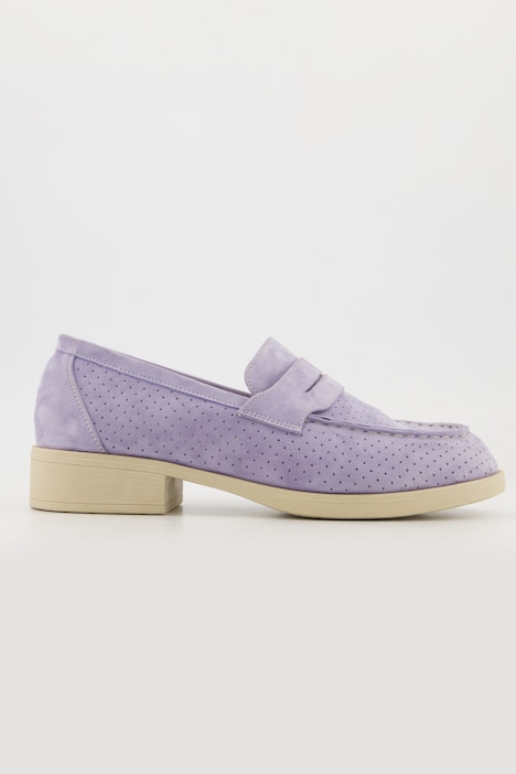 Leder-Loafer, Veloursleder, Textilfutter, Blockabsatz