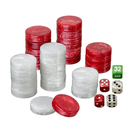 Philos Spielsteine, Backgammon medium, 28 x 8 mm, Kunststoff, rot weiß, inkl. Würfel