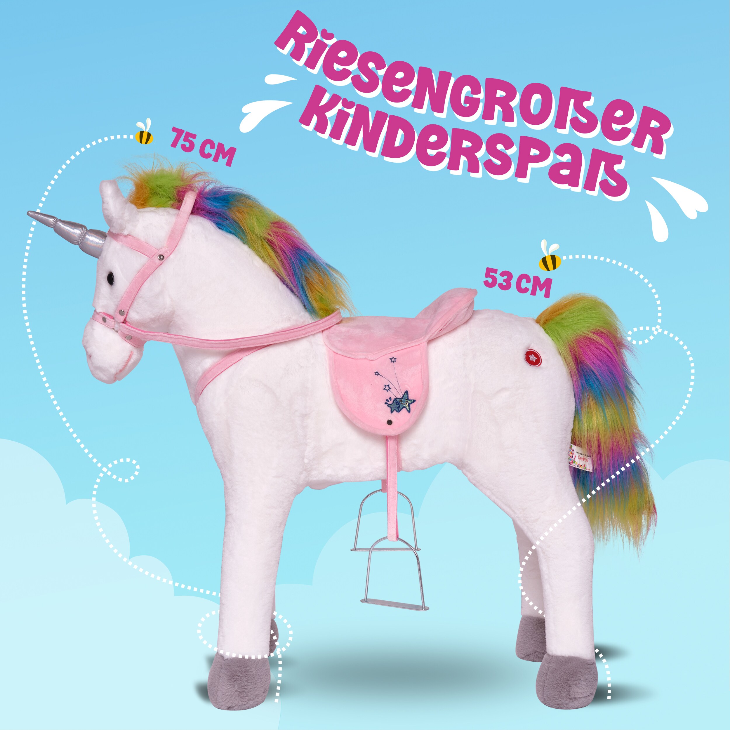 Pink Papaya Stehpferd für Kinder 75 cm Rainbow Spielpferd