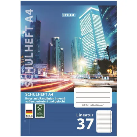 Stylex Schulheft City DIN A4, Lineatur 37, liniert mit Rand
