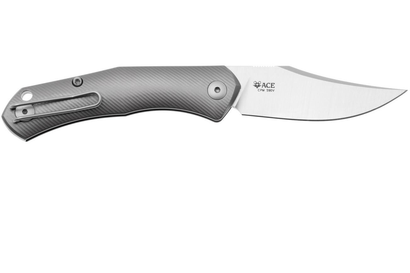 GiantMouse ACE Jutland JUTLAND-SJ-TI, Satin CPM S90V Grey Milled Titanium zakmes, Ansø en Voxnaes design