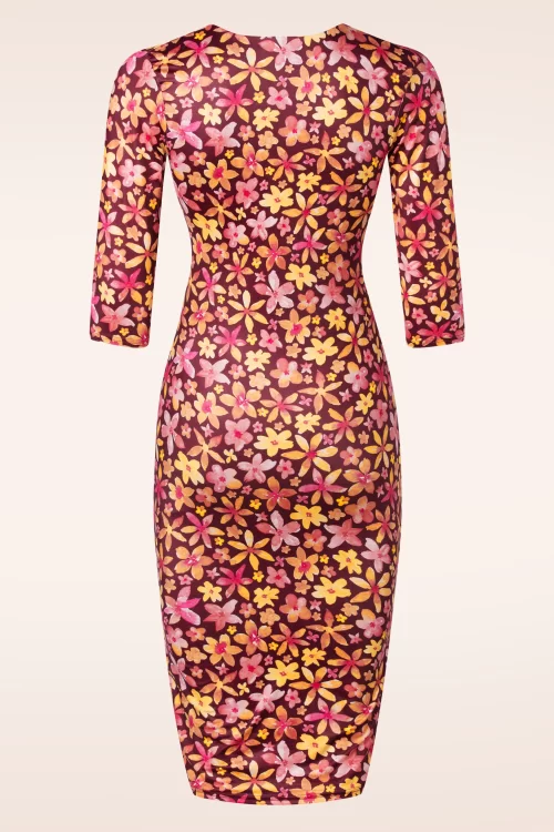 Vintage Chic for Topvintage Eliza floral slinky pencil jurk in wijnrood