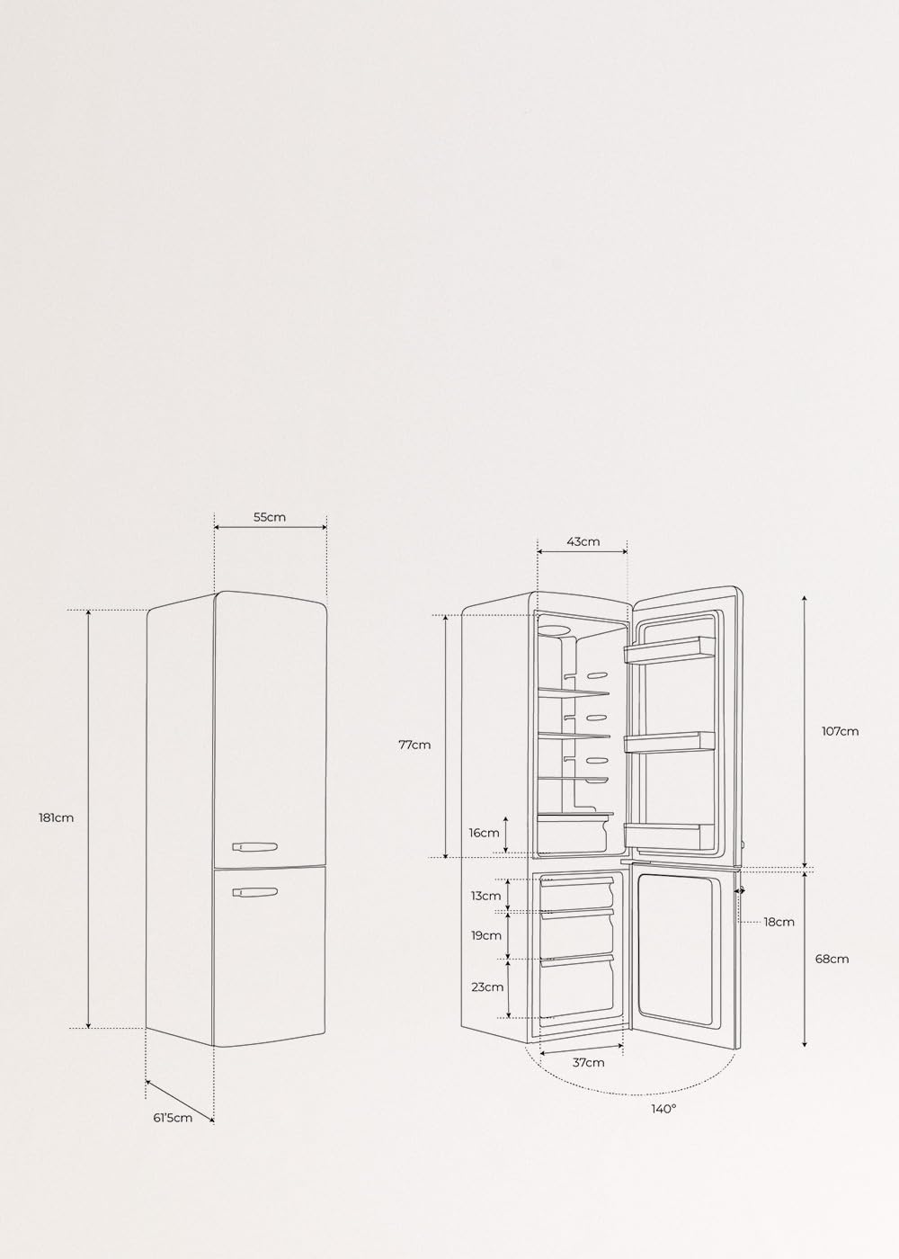 CREATE / FRIDGE STYLANCE 244L / Kühlschrank Creme/Retro Vintage-Stil und Design