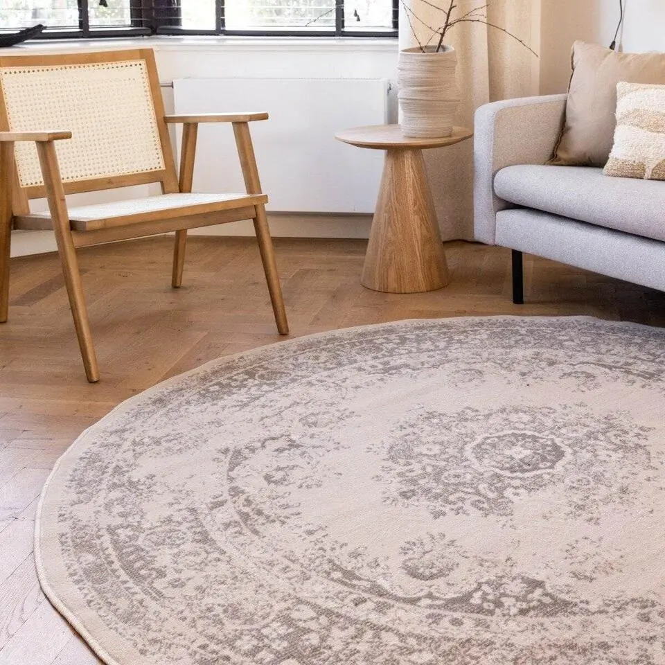 Interieur05 rond vloerkleed Keshan zand/beige - 120 x 120 cm