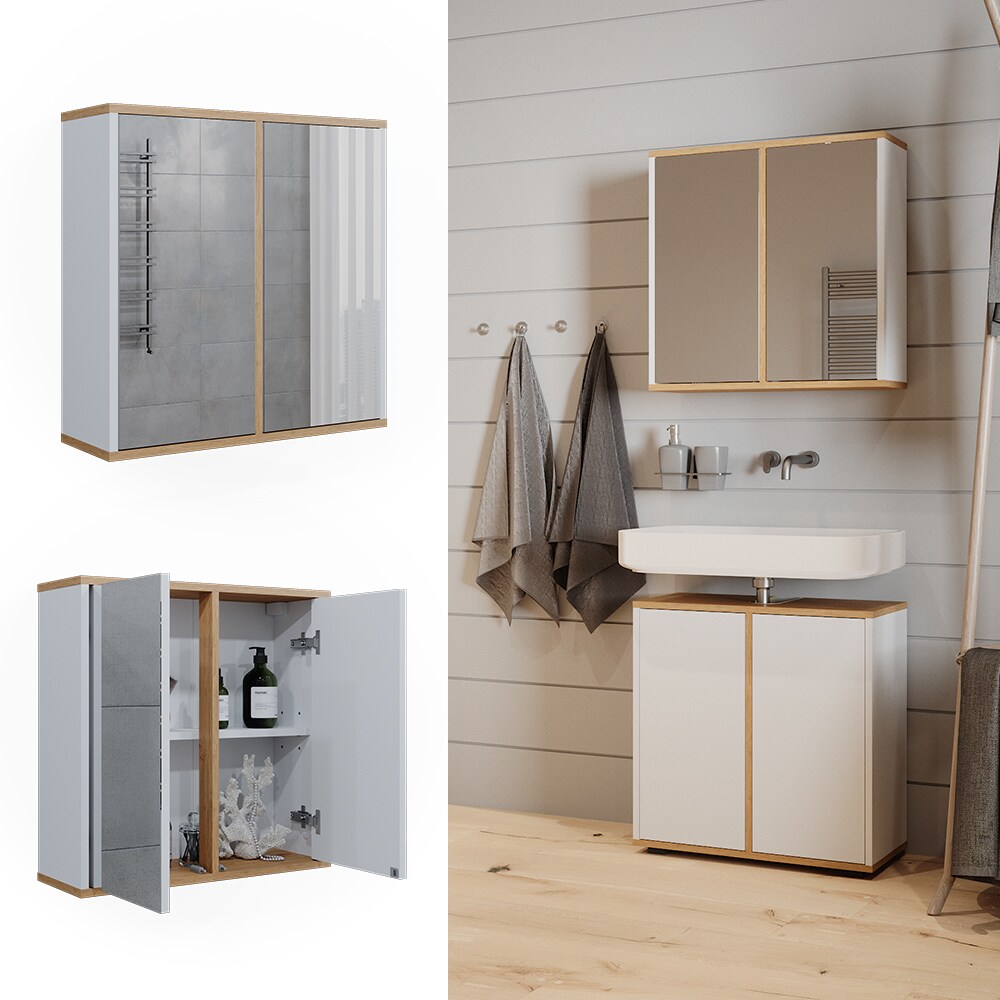 Vicco Badspiegelschrank Didi Weiß Eiche 60 x 60 cm mit 2 Türen