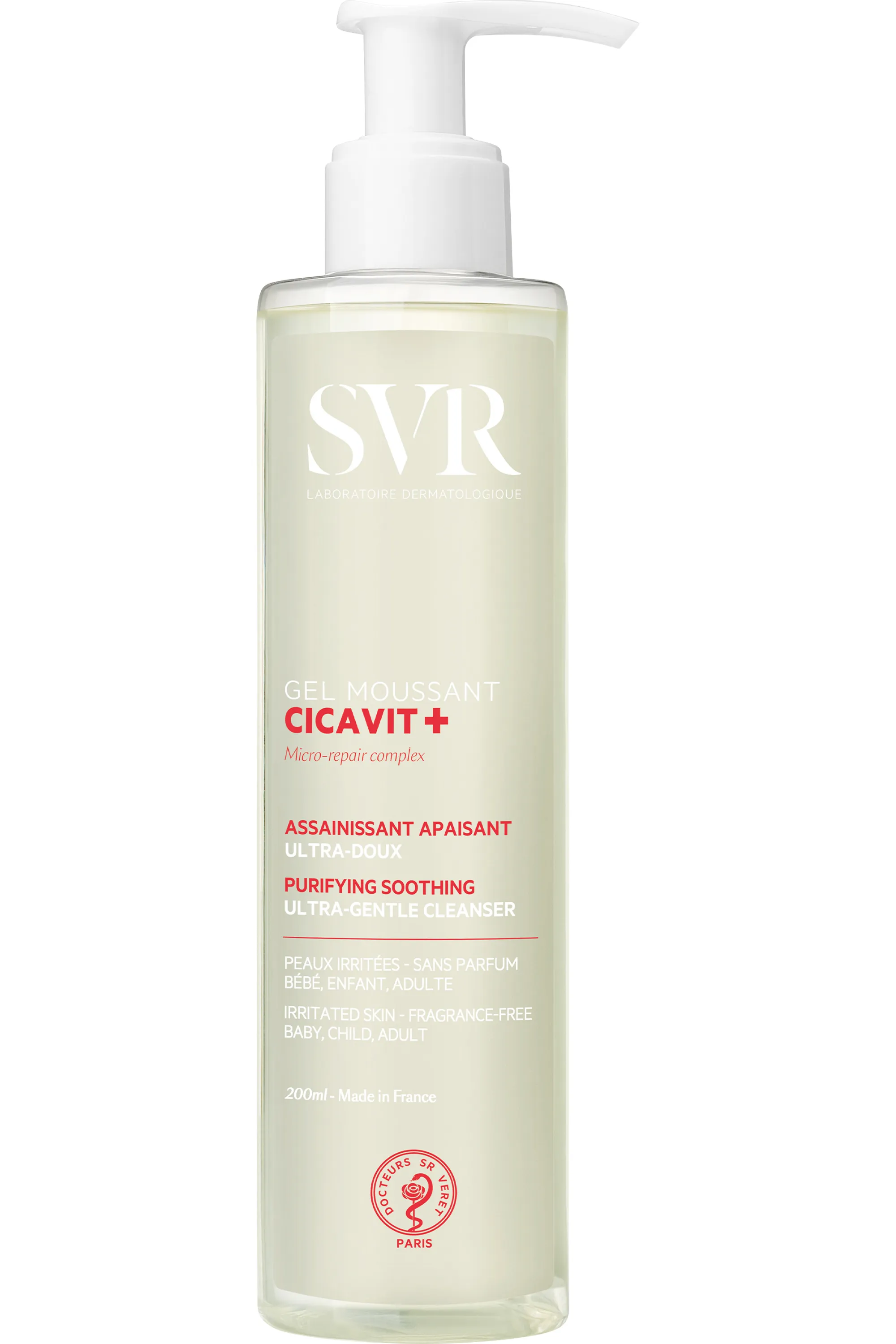 SVR Gel nettoyant visage & corps apaisant ultra-doux peaux irritées Cicavit+-200 ml