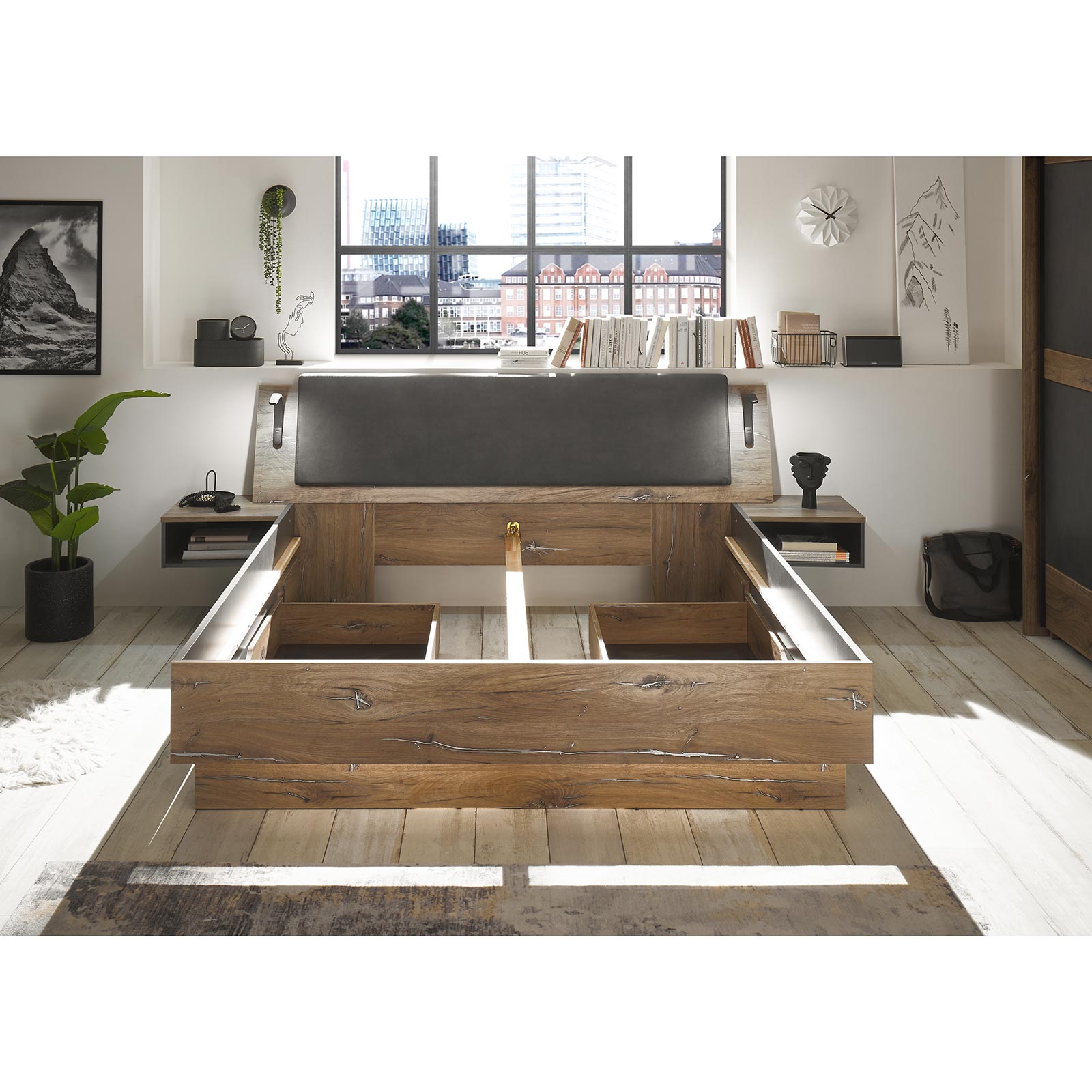 Bettanlage - Flagstaff Eiche dunkel - Matera - mit Nachtkonsolen - 180x200 cm