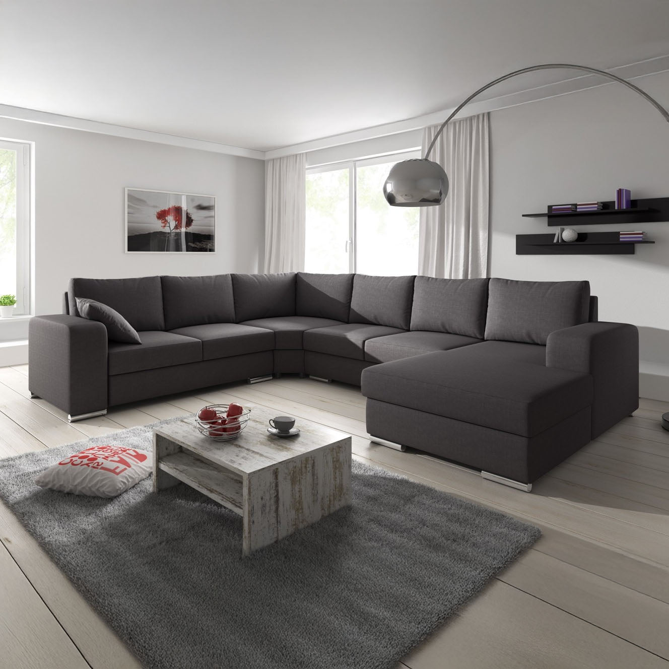 Adel - Hoekbank 5-zits met chaise longue - Stof donkergrijs - Rechts