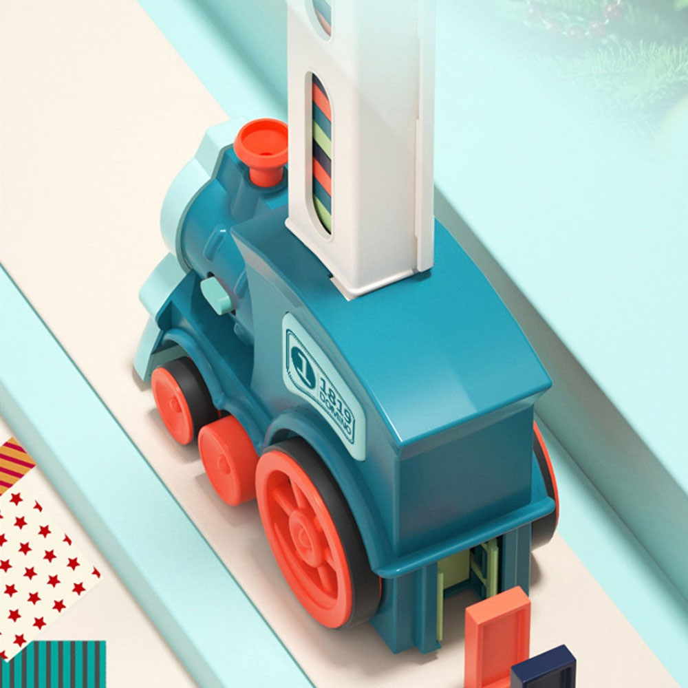 (93-tlg. Set) Domino Zug Kinder Spielzeug Dominostein Aufsteller Eisenbahn mit LED Licht (Batteriebetrieben) - Blau