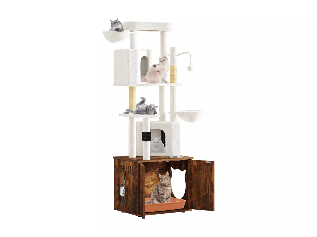 YITAHOME Arbre à Chat - 185 cm - avec Griffoir - à Plusieurs Niveaux - Niches pour chats d'intérieur avec Litière Cachée - Gris