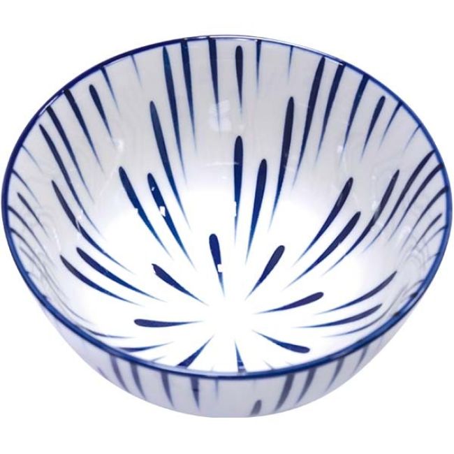 Oriental Kom Rond Wit Blauw Strepen Ø13.5cm