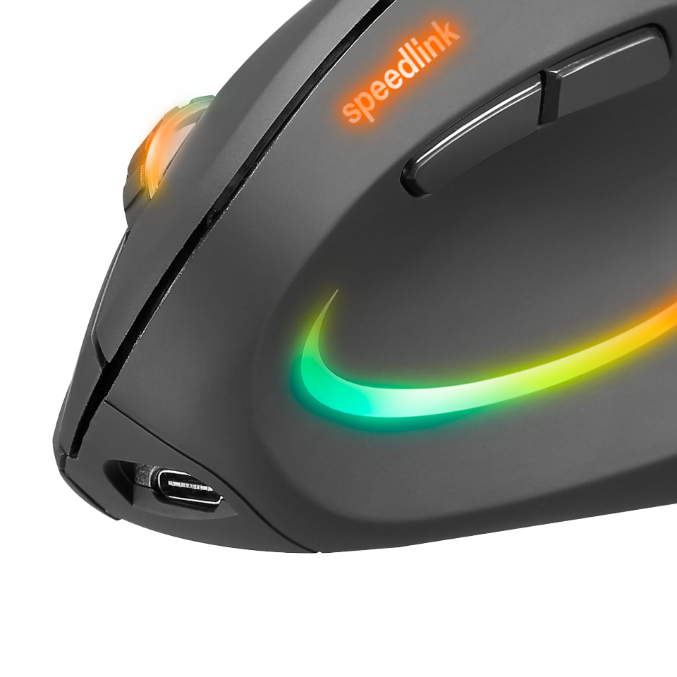 Speedlink - PIAVO PRO Illuminated Genopladelig Vertikal Ergonomisk Mus - trådløs, gummisort