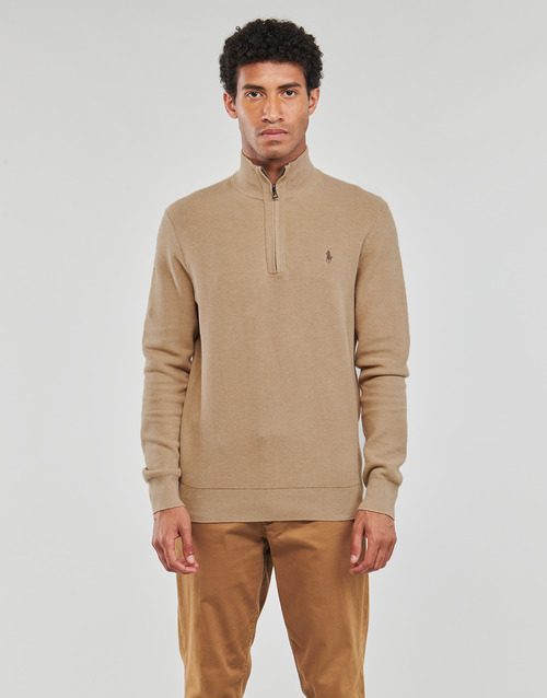 Polo Ralph Lauren - PULL DEMI ZIP EN COTON TEXTURE Camel