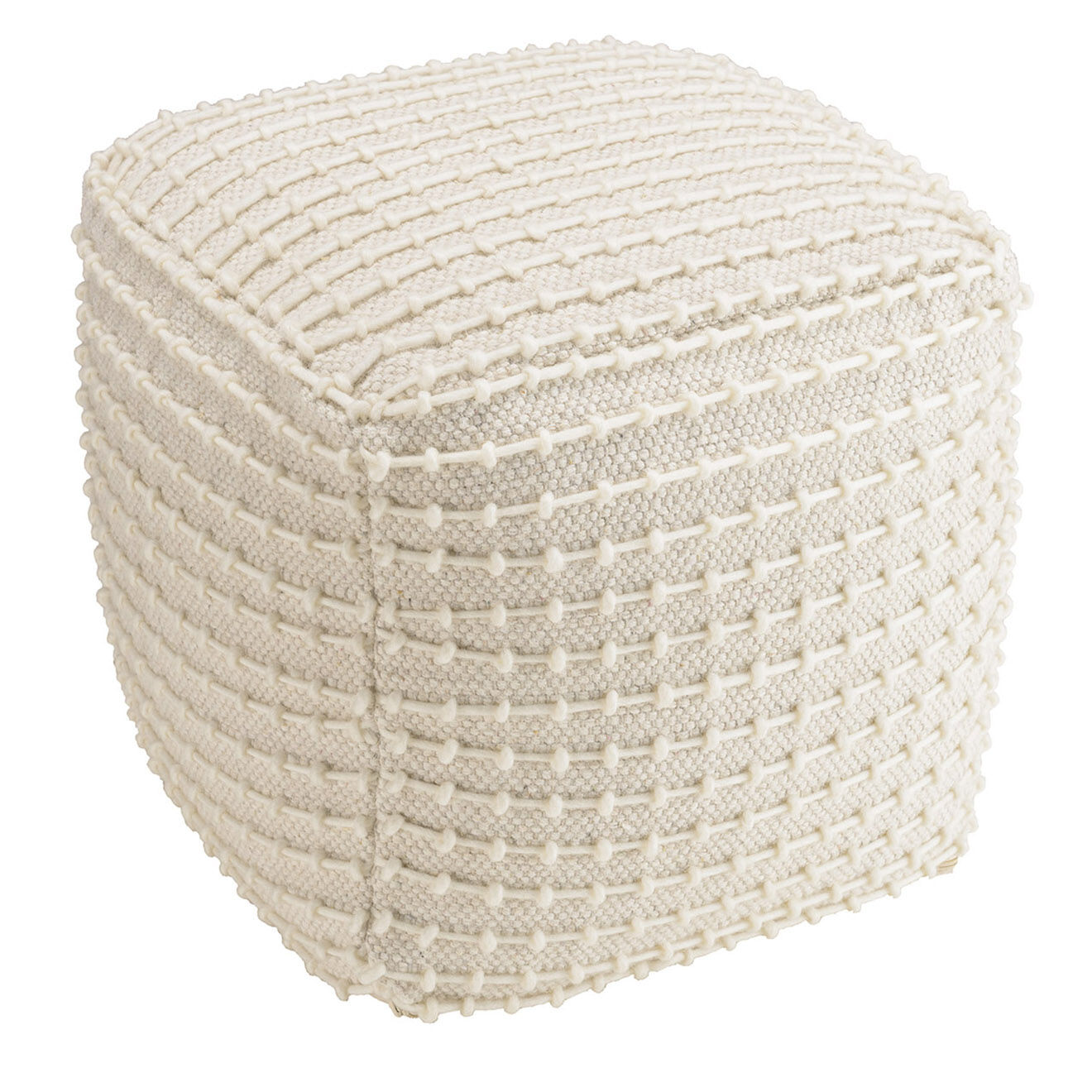 Macabane Pouf carré en Laine texturée Sacha ivoire - 50x50x46 cm